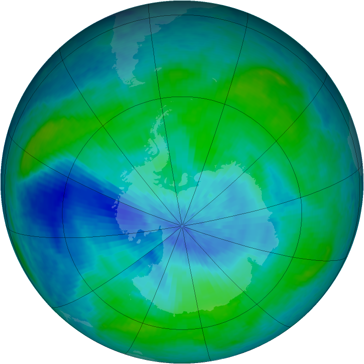 Antarctic ozone map for 05 March 2003